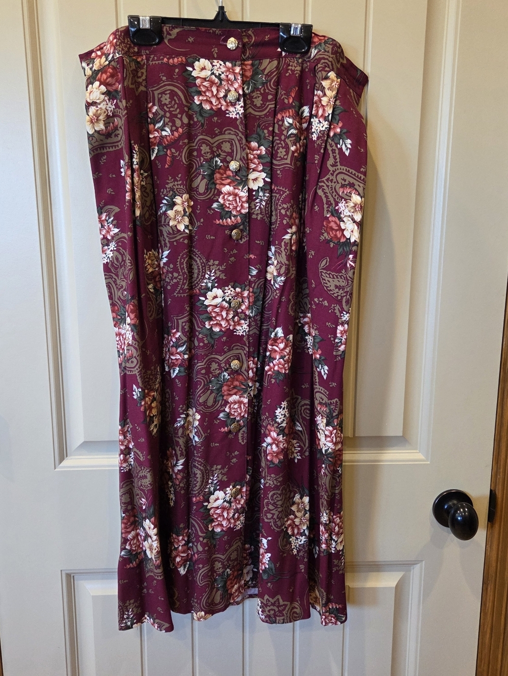 VTG 90s Gina Peters Woman Floral Paisley Midi Skirt 2X Rayon Button Front USA